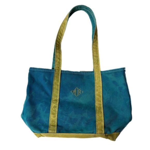 L.L. Bean Handbags - Vintage LL Bean Boat Tote Bag Medium Teal Green Trim Heavy Canvas USA Made